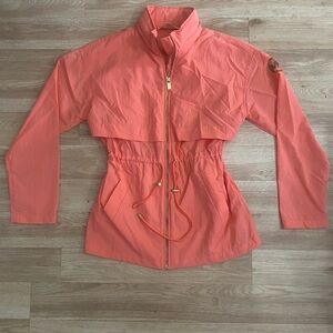 Michael Kors Pink Utility Jacket with Stand-Up Collar and Cinched Waist